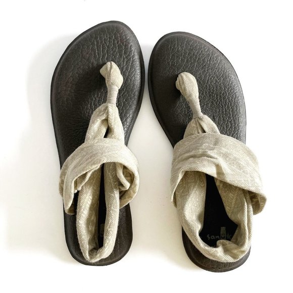 Sanuk Yoga Sling Sandals Women's 7 Neutral Print Open Toe Flats Sling Back - Picture 13 of 16